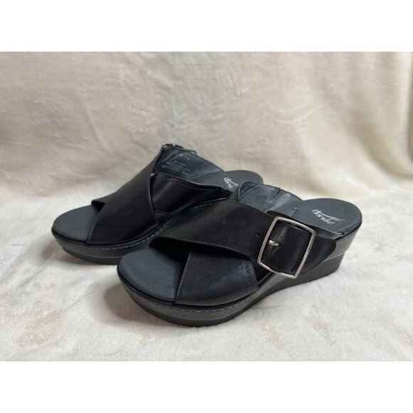 DANSKO Black Leather Chunky Wedge Cris-cross Strap Y2K Comfort Sz 40 US 9 - Picture 2 of 11